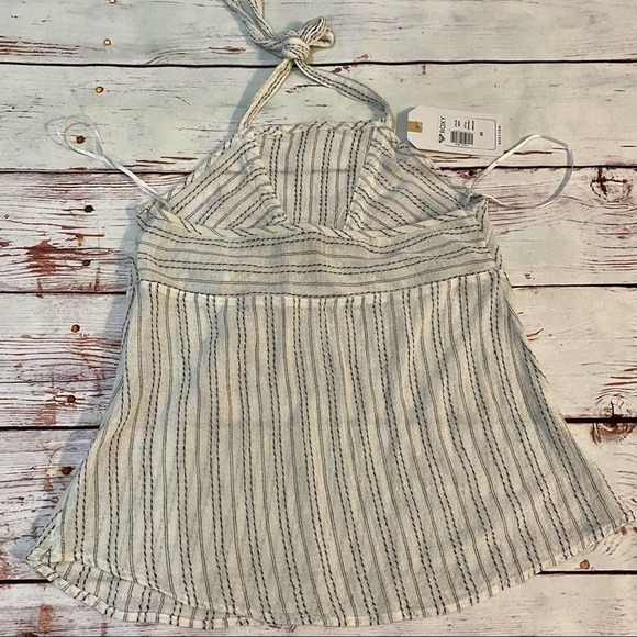 Roxy I Feel Sea White & Black Stripe Halter Top NWT - Picture 4 of 12